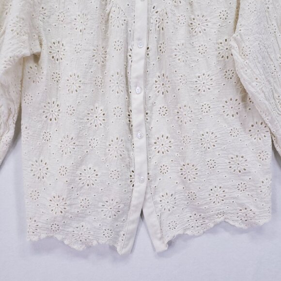 NY Collection Cream Lace Floral Collar Button Down Preppy Top Size M - Picture 3 of 13